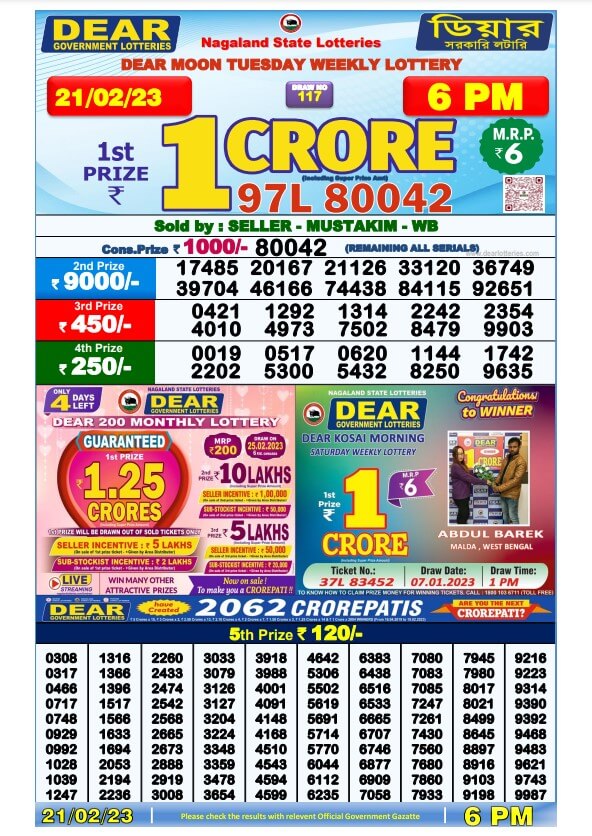 Lottery Sambad 21-02-2023 Dear Day Result 6PM