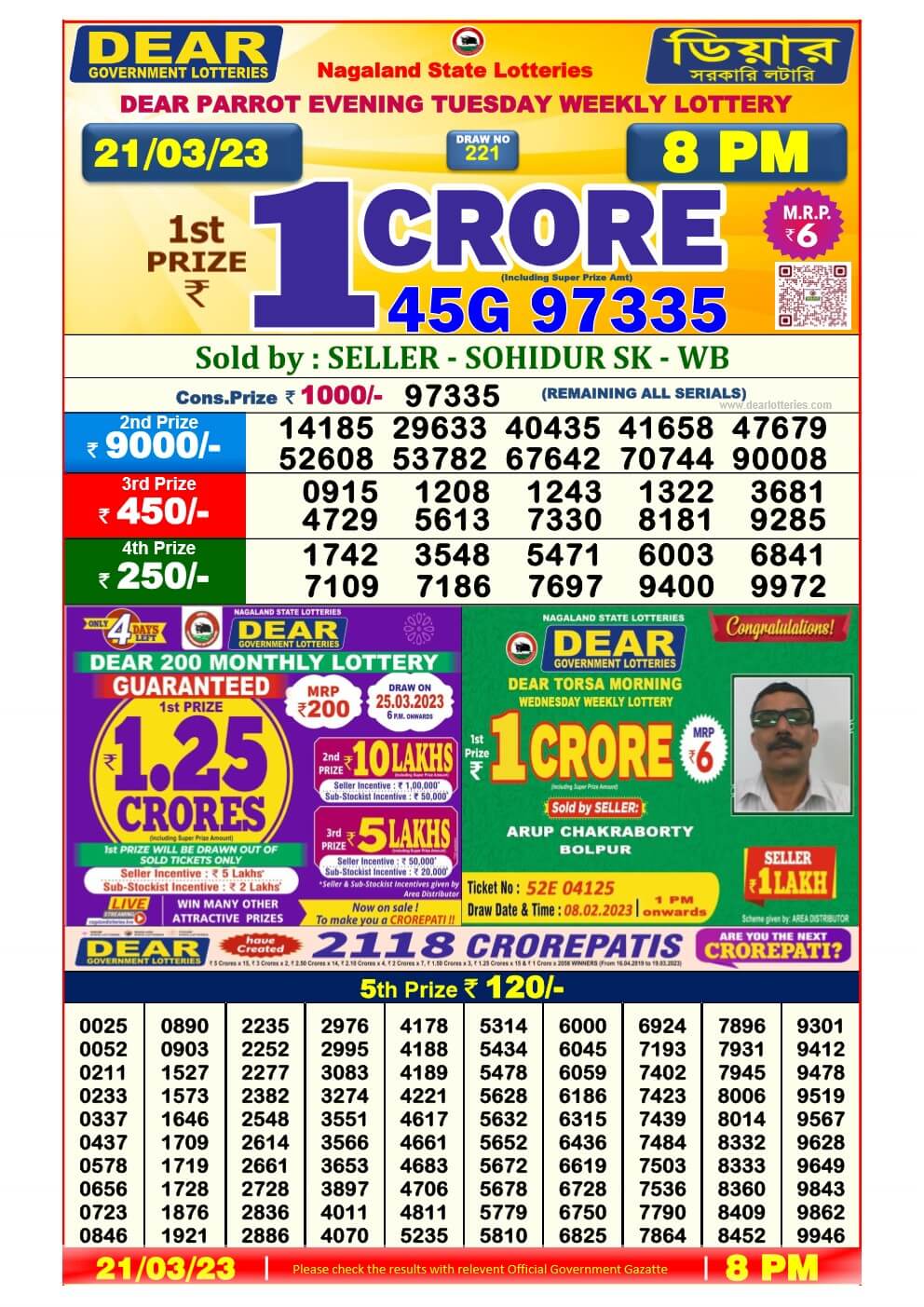Lottery Sambad Day 21-03-2023 Dear 6PM Day Result
