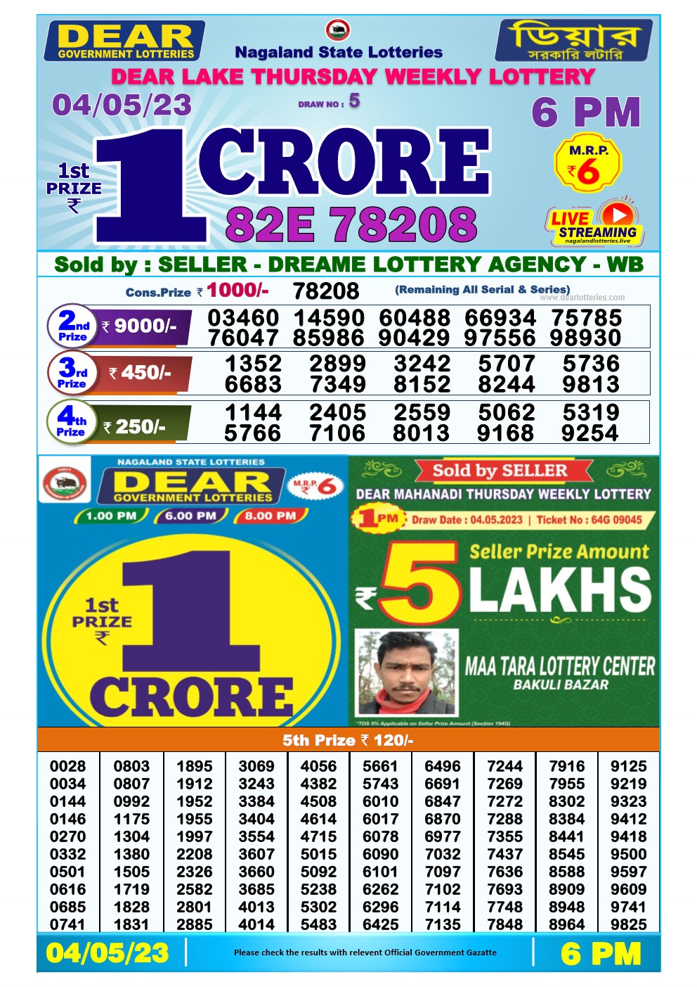 Lottery Sambad Day 04-05-2023 Dear 6PM Day Result