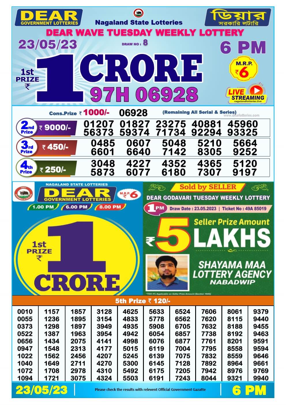 Lottery Sambad Day 23-05-2023 Dear 6PM Day Result