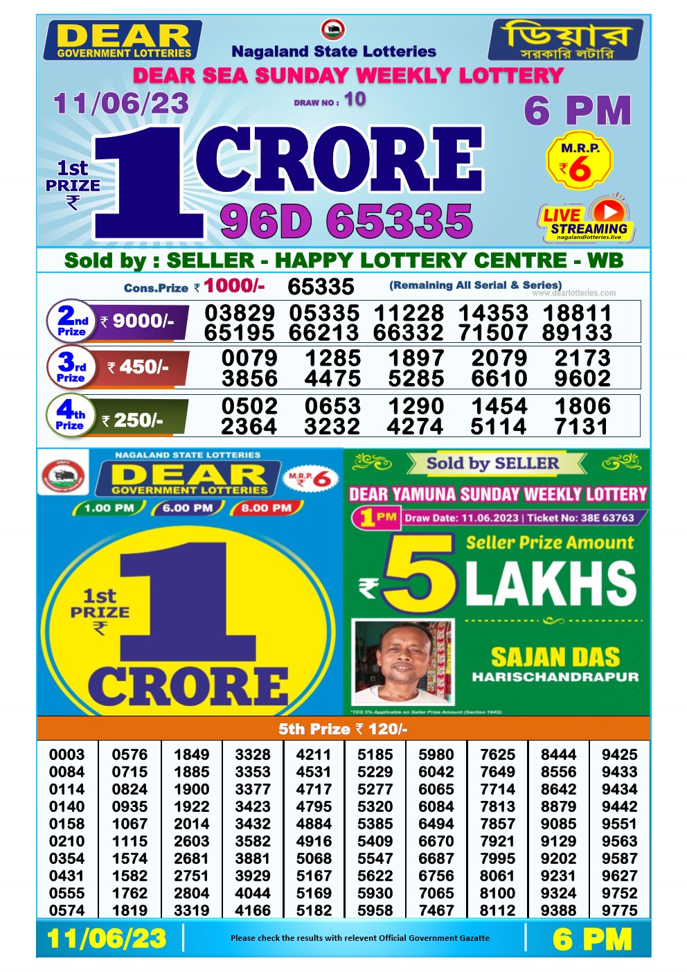 Lottery Sambad Day 11-06-2023 Dear 6PM Day Result