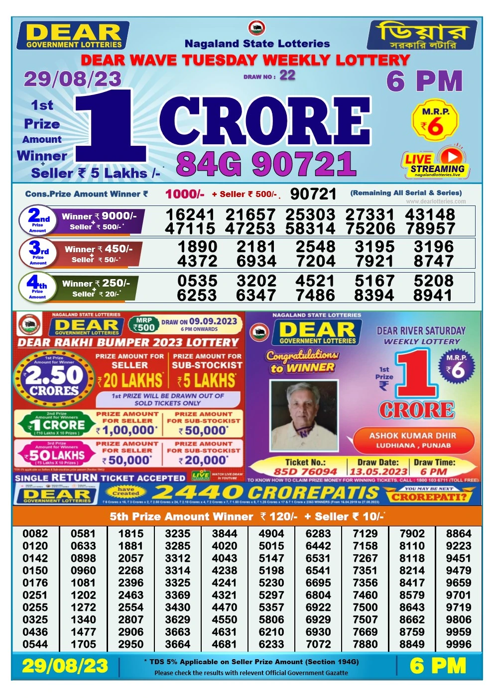Lottery Sambad Day 29-08-2023 Dear 6PM Day Result