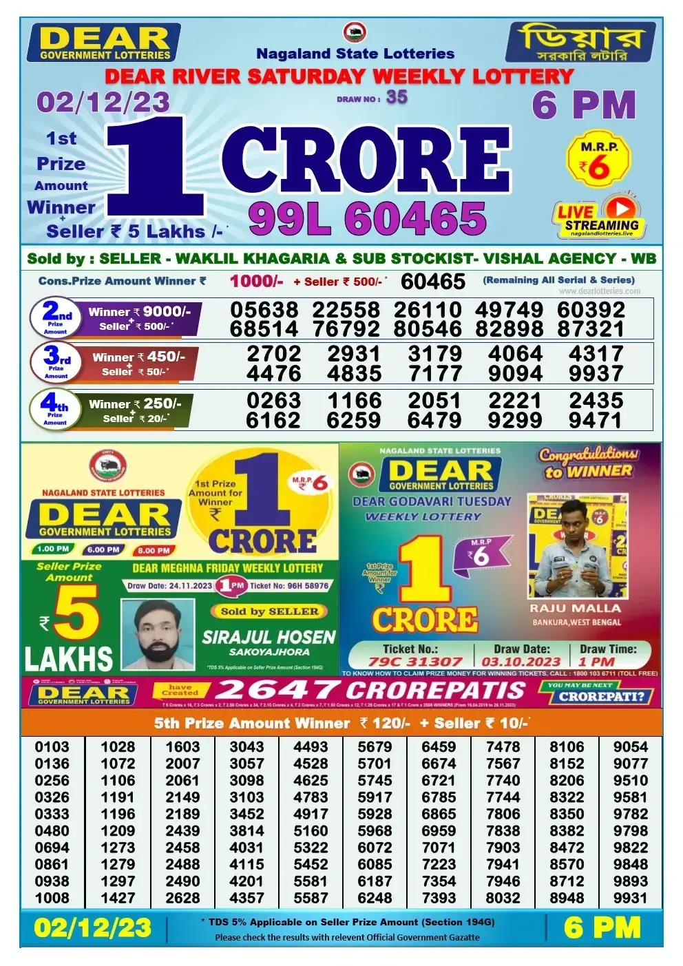 Lottery Sambad Day 02-12-2023 Dear 6PM Day Result